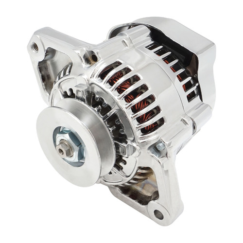 Proflow Alternator Power Spark Ultra Mini, 70 Amp Internal Regulator Universal, Style Chrome, 1 wire Nippondenso Style, Each