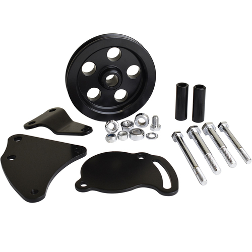 Proflow Power Steering Pump Bracket mounting kit, GM Type Pump, V Belt Pulley, Black