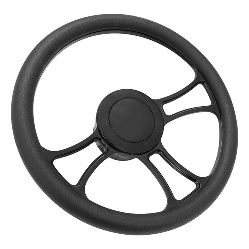 Proflow Billet 3 Slot Steering Wheel,14'' Black Leather/Black Leather, Universal Fitt, Steering Wheel ,Adaptor, Horn Button, 2 inch Dish, Kit