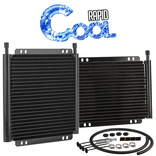 Proflow Transmission Oil Cooler, Plate & Fin, black powder coated, 11 in. x 7.5 in. x 0.75 in., 3/8 in. Inlet, Outlet