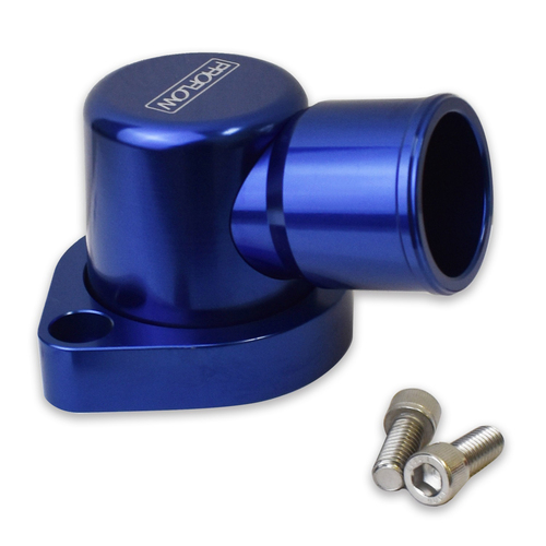 Proflow Water Neck, Billet Aluminium Swivel, Blue Anodised, 90 Degree, SB For Ford 302-351C