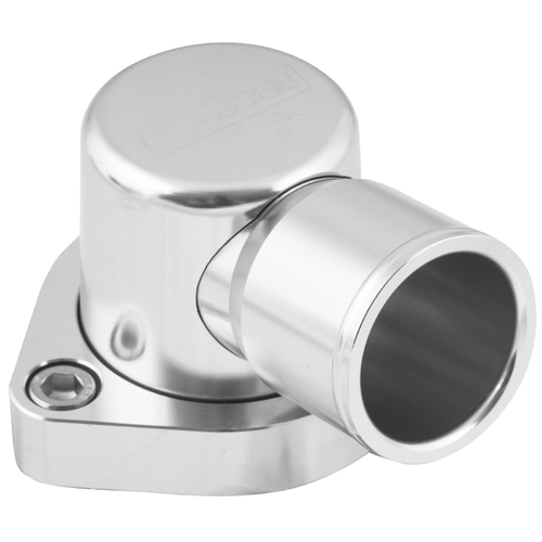 Proflow Water Neck, Billet Aluminium Swivel, Silver Anodised, 90 Degree, SB For Ford 302-351C