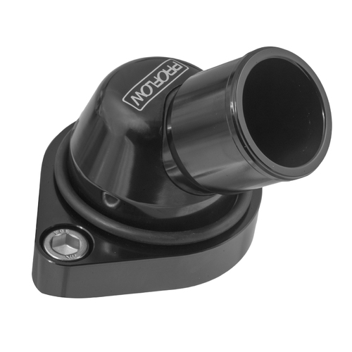 Proflow Water Neck, Billet Aluminium, Swivel Black Anodised, 45 Degree, SB & BB Chev, Each