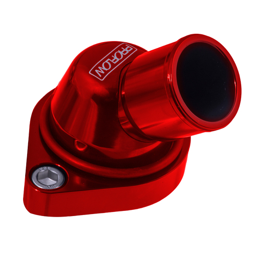 Proflow Water Neck, Billet Aluminium, Swivel Red Anodised, 45 Degree, SB & BB Chev