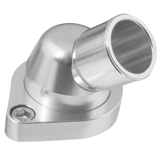 Proflow Water Neck, Billet Aluminium Swivel Silver Anodised, 45 Degree, SB & BB Chev