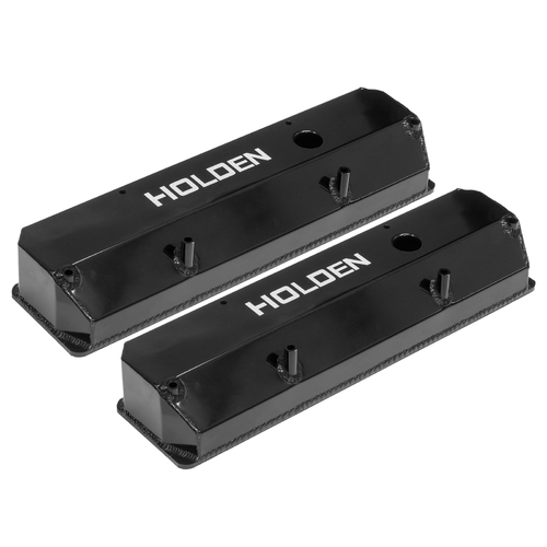 Proflow Valve Covers, Aluminium Fabricated, Black, Tall, For Holden 253, 308, For Holden Logo, Pair