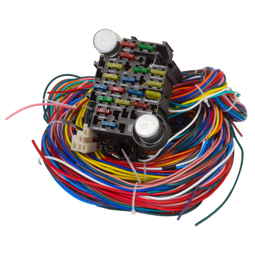 Proflow Wiring Harness, 21-Circuit, Dash Ignition, Front Fuse Block, Spade Fuse, Extra Long Harness, Universal, Kit