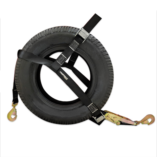Proforce Tyre Restraint, Tie-Down Strap, Black, Ratchet, Direct Snap Hook, Each