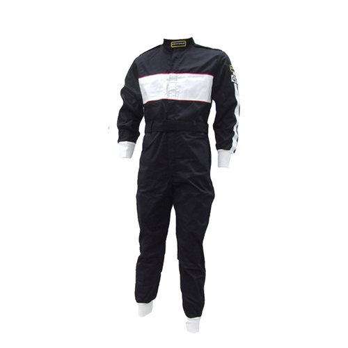 Proforce Pro 1 Driving Suit, SFI 3.1A/1 ,Fire Retardant Racing Suit, 1-Piece, Single Layer, Pyrovatex, Large, Black/White Strip, Each