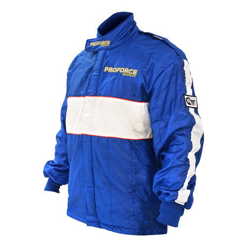 Proforce Pro 2 Driving Suit, SFI 3.2A/5 ,Fire Retardant Racing Suit, Top, Jacket, Two-Piece, Multiple Layer, Pyrovatex, Sma2, Blue/White Strip, Each