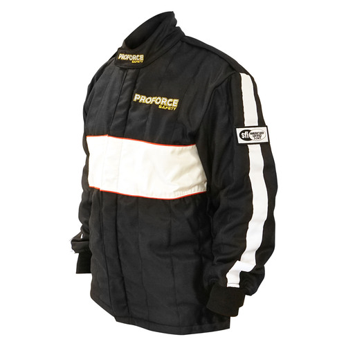 Proforce Pro 2 Driving Suit, SFI 3.2A/5 ,Fire Retardant Racing Suit, Top, Jacket, Two-Piece, Multiple Layer, Pyrovatex, X Large, Black/White Strip, Ea