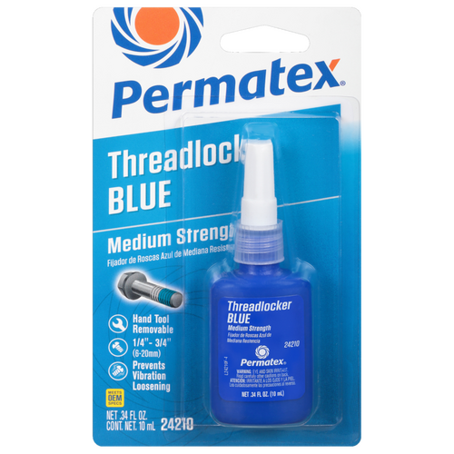 Permatex Thread Locking Compound, Medium Strength, Blue, 0.34 fluid oz, Each