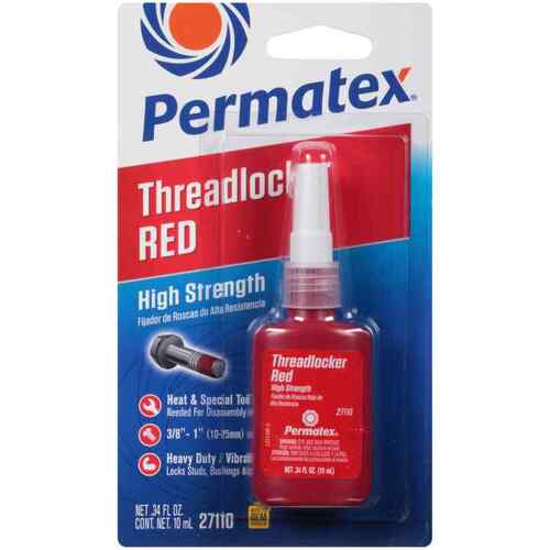 Permatex Thread Locking Compound, High Strength, Red, 0.34 fluid oz., Each