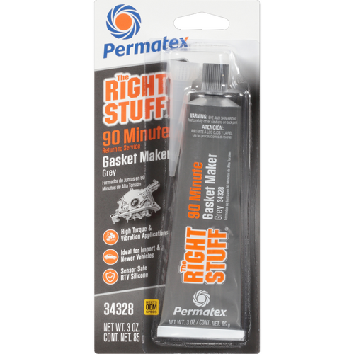 Permatex Gasket Maker, The Right Stuff, 90 Minute, -65 to 500 degrees F, Gray, 3 oz, Each