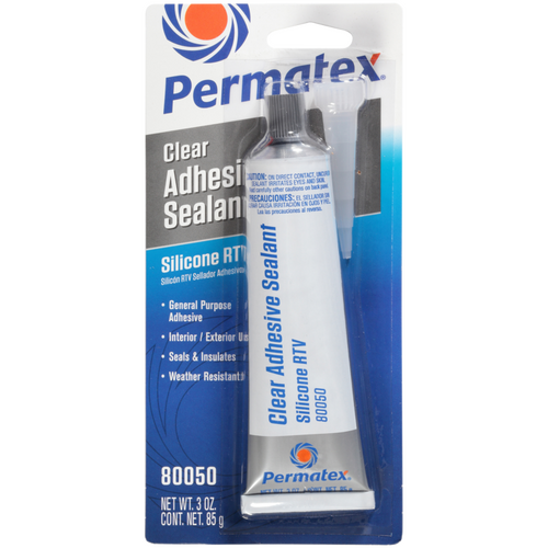 Permatex Sealant, Silicone Adhesive, RTV, Clear, 3 oz. Tube, Each