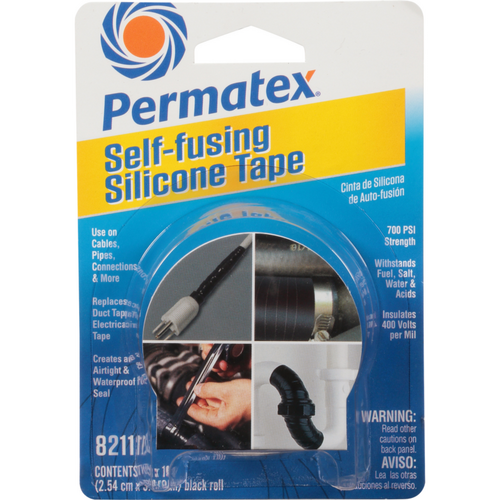 Permatex Tape, Self-Fusing, Black, Silicone, 1.00 in. Wide x 10.00 ft. Long, Each