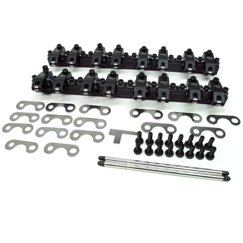 PRW Rocker Arm, PQx Series, Shaft Mount, Full Roller, Aluminum, Black Anodized, 1.7 Ratio, GM, LS Gen III, Cathedral Port, Kit