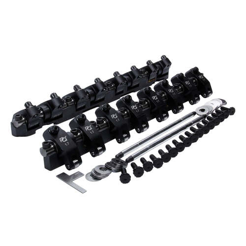 PRW Rocker Arm, PQx Series, Shaft Mount, Full Roller, Aluminum, Black Anodized, 1.7 Ratio, GM, LS Gen III, LS3, L92 Cathedral Port, Kit