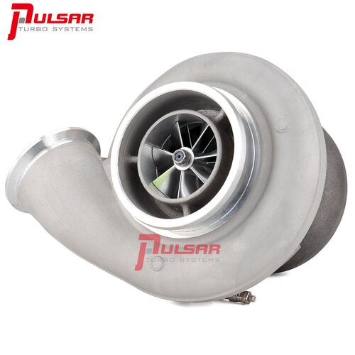 Pulsar Turbo Systems Turbocharger, Journal Bearing, Billet Comp. Wheel, 1.10A/R T4 Divided Inlet, 4 in. V-Band Oult, 550-1000, S400-75/75, Kit