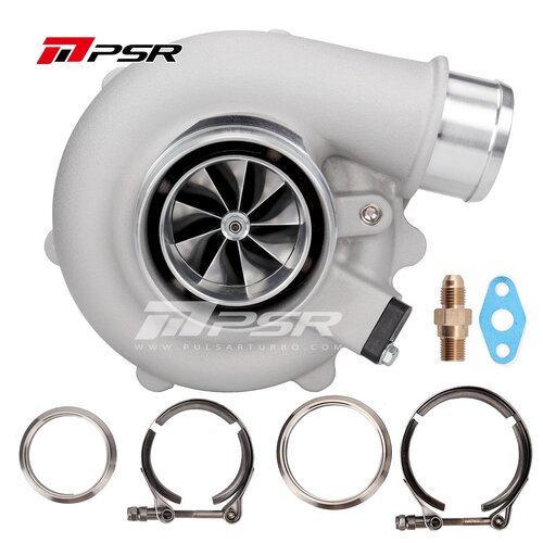 Pulsar Turbo Systems Turbocharger, DBB, .70A/R T51R Mod Cover, Billet Comp. Wheel, .72A/R Dual V-Band, 2.5 in. Inlet, 3 in. Outlet, 350-660, G25-660,