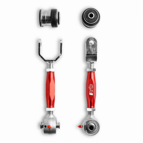 QA1 Trailing Arms, Adjustable, Rear, Upper, Aluminum/Steel, Red Anodized, 68-72 GM A-Body, Pair