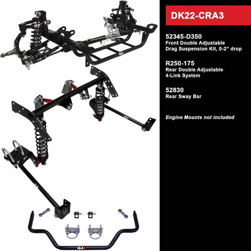 QA1 Level 2 Full Vehicle Drag Kit, 73-76 Mopar A-Body, Double Adjustable, 0-2in. Drop