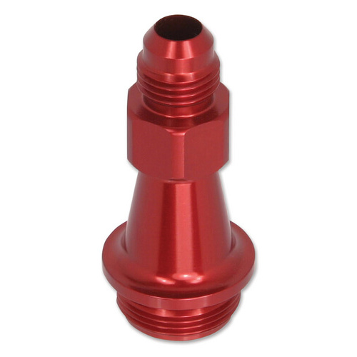 Quick Fuel Fitting, Carburetor Inlet Type, Extended, Aluminium, Red Anodised, 7/8-20 in. Male Threads, -6 AN Male Threads, Each