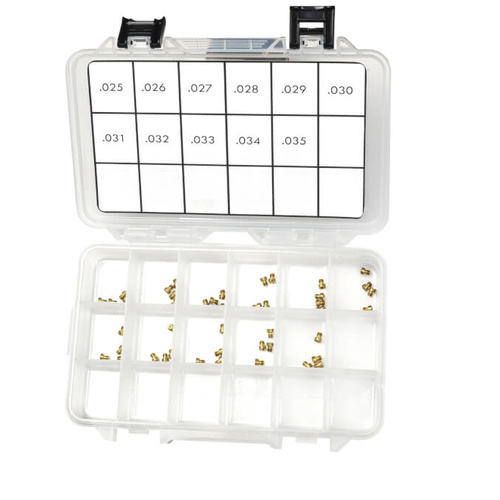 Quick Fuel Air Bleeds, Assortment, Brass, 85-95 Range, Four of Each Size, Clear Plastic Case, Kit