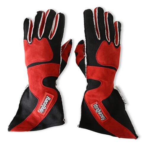 RaceQuip SFI 3.3/5 Red/Black Outseam Long Gauntlet Nomex Race Gloves, 2X-Large, Double Layer