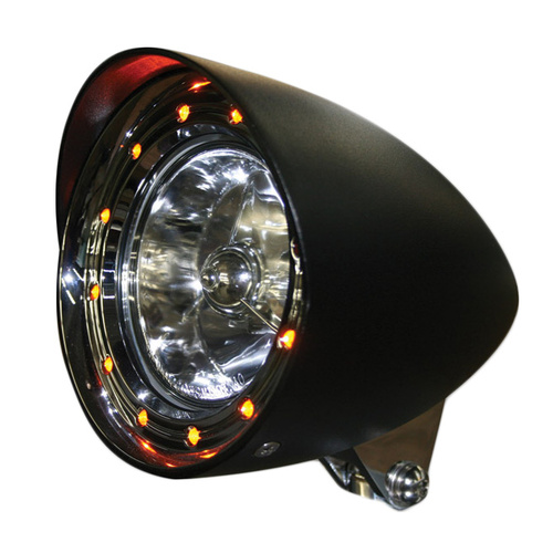 RIVERA PRIMO 5-3/4 Mighty Magnum Black Headlight with built in Turn Signals