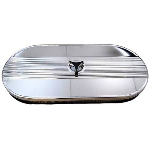 RPC Cobra Style Air Cleaner Kit 65-73 Mustang 21'L x 10'W x 2.25'T Chrome Plated Steel Finned Top & Steel Base