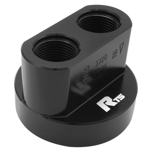 RTS Oil Filter Bypass Adapter, Spin-On, For Ford & Chrysler, 3/4''-16, AN12 ORB Ports, Billet Aluminium, Black