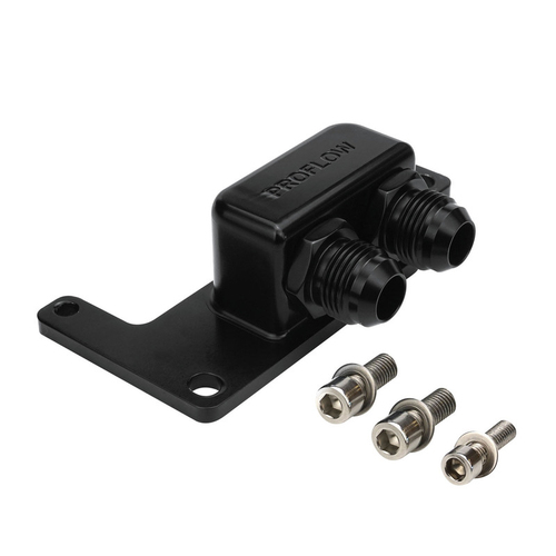 RTS Oil Block Adaptor, Remote, GM LS, Billet Aluminium, Black Anodised, 90 degree, -10AN Ports