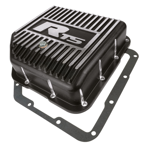 RTS Transmission Pan, Deep, Aluminium, GM TH350, Finned Black Powdercoat, Kit