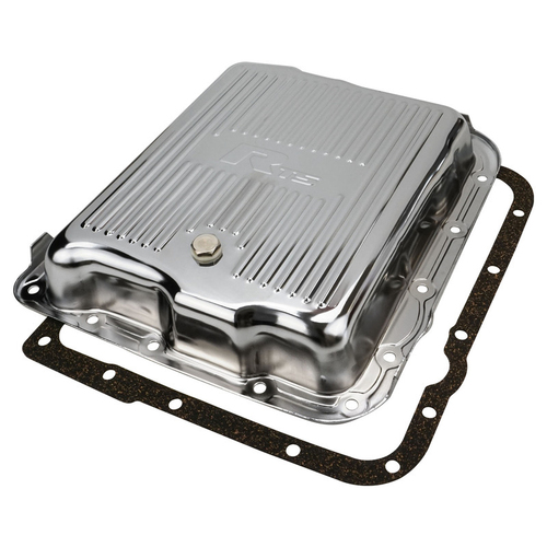 RTS Transmission Pan, Stock Depth, Steel, Ribbed Chrome, GM Chev Holden, Commodore, 700R4, 4L60, 4L60E, Each