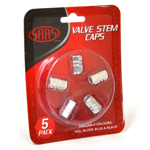 SAAS Valve Cap Silver 2 Groove, Set Of 5