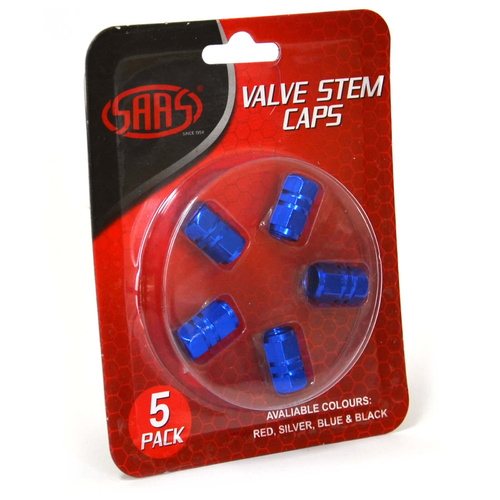 SAAS Valve Cap Blue 2 Groove, Set Of 5