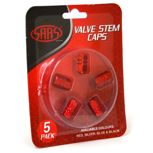 SAAS Valve Cap Red 2 Groove, Set Of 5