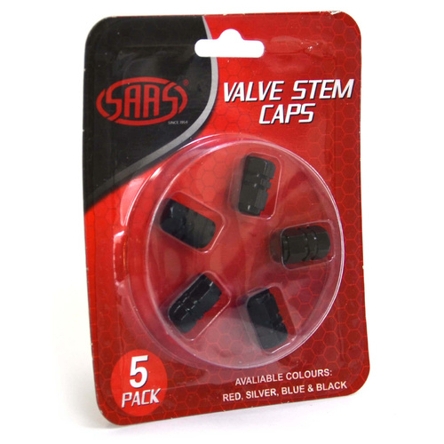 SAAS Valve Cap Black 2 Groove, Set Of 5