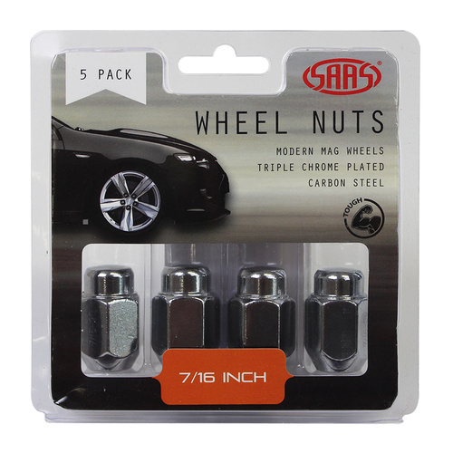 SAAS Wheel Nuts, Acorn Taper 7/16, Chrome, 35mm, Set Of 5