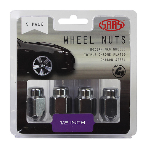 SAAS Wheel Nuts, Acorn Taper 1/2, Chrome, 35mm, Set Of 5