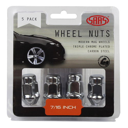 SAAS Wheel Nuts, Acorn Bulge, 7/16 in., Chrome, 35mm, Set Of 5