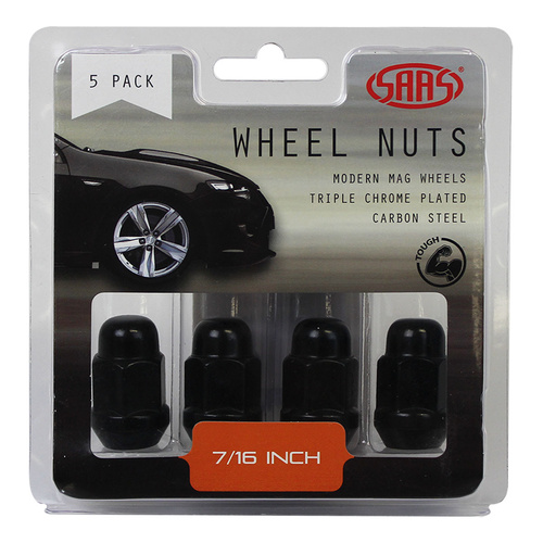 SAAS Wheel Nuts, Acorn Bulge, 7/16 in., Black, 35mm, Set Of 5