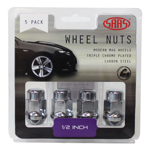 SAAS Wheel Nuts, Acorn Bulge, 1/2 in., Chrome, 35mm, Set Of 5