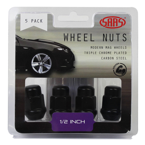 SAAS Wheel Nuts, Acorn Bulge, 1/2 in., Black, 35mm, Set Of 5