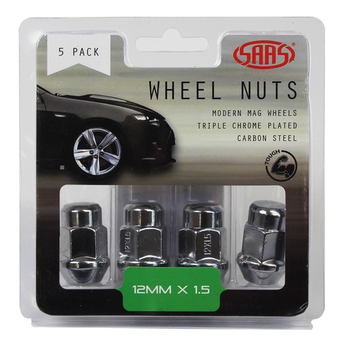 SAAS Wheel Nuts, Acorn Bulge, 12 x 1.50, Chrome, 35mm, Set Of 5