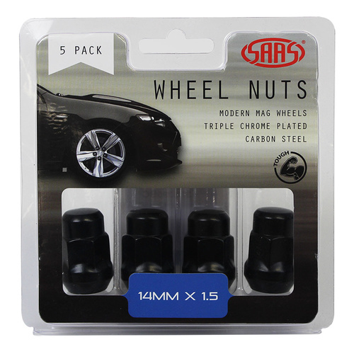SAAS Wheel Nuts, Acorn Bulge, 14 x 1.50, Black, 35mm, Set Of 5