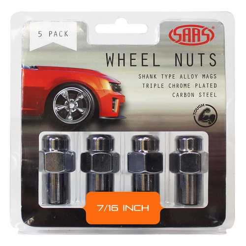 SAAS Wheel Nuts, Mag 7/16 in. Chrome 43mm, Set Of 5