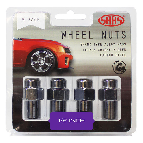 SAAS Wheel Nuts, Mag 1/2 in. Chrome 43mm, Set Of 5