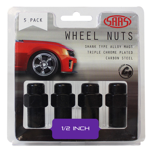 SAAS Wheel Nuts, Mag 1/2 in. Black 43mm, Set Of 5